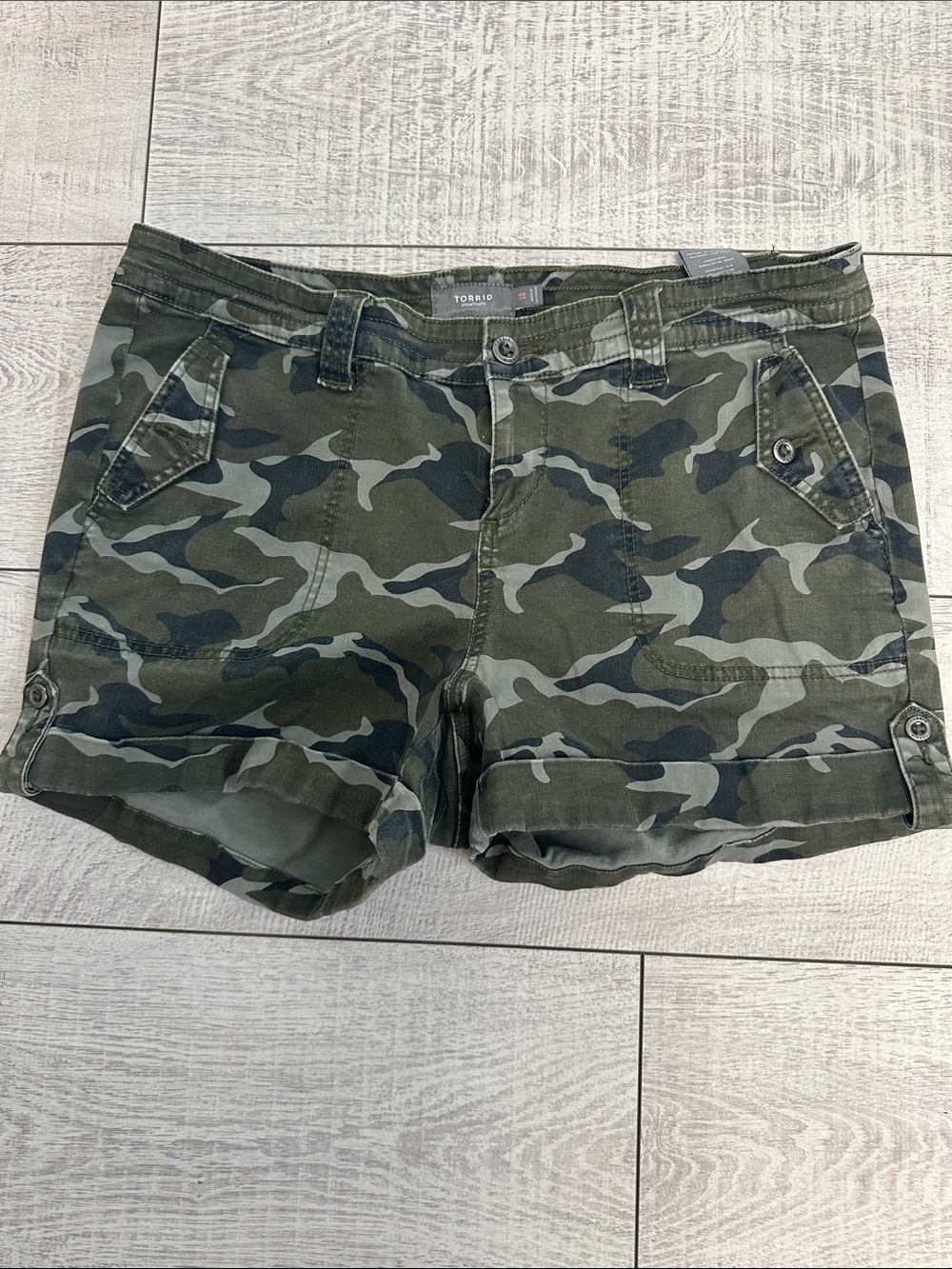 torrid Olive Camo Utility Cargo Shorts